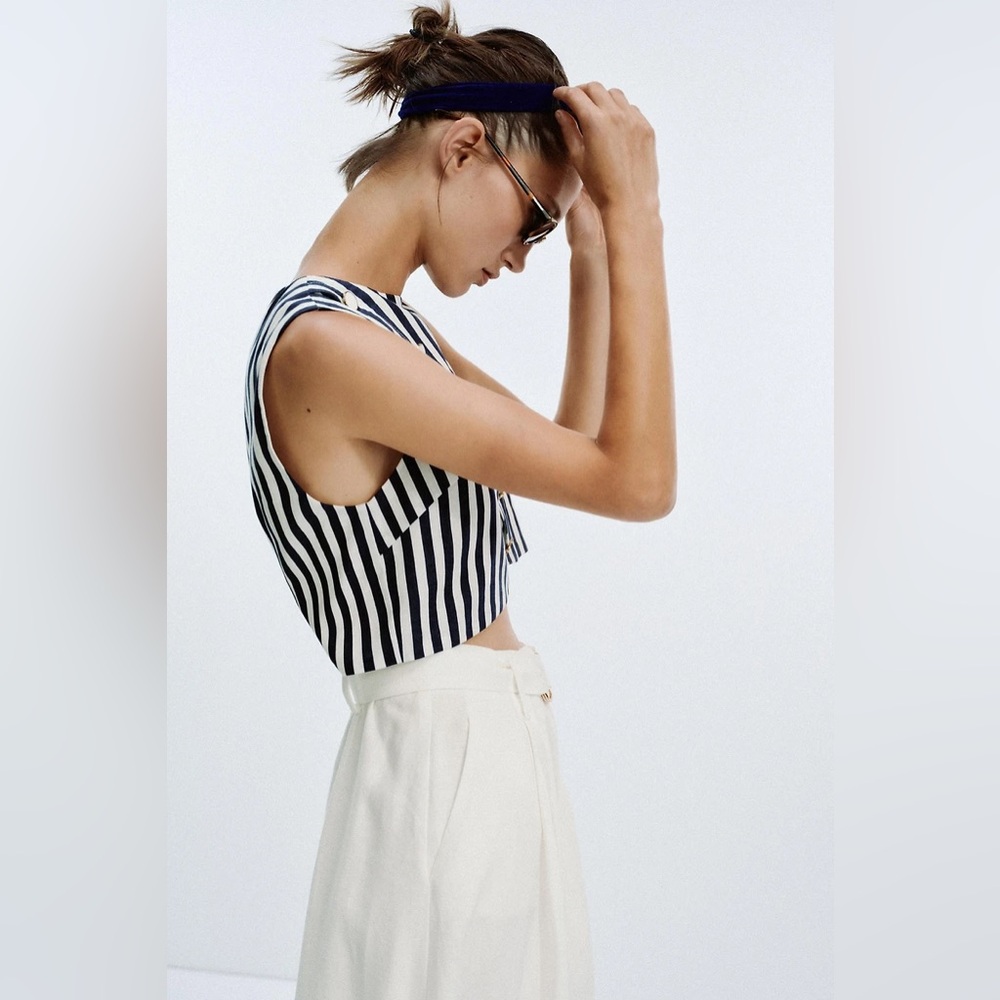 Zara Belted Linen Blend Waist Cut Out Dress - Picture 9 of 17